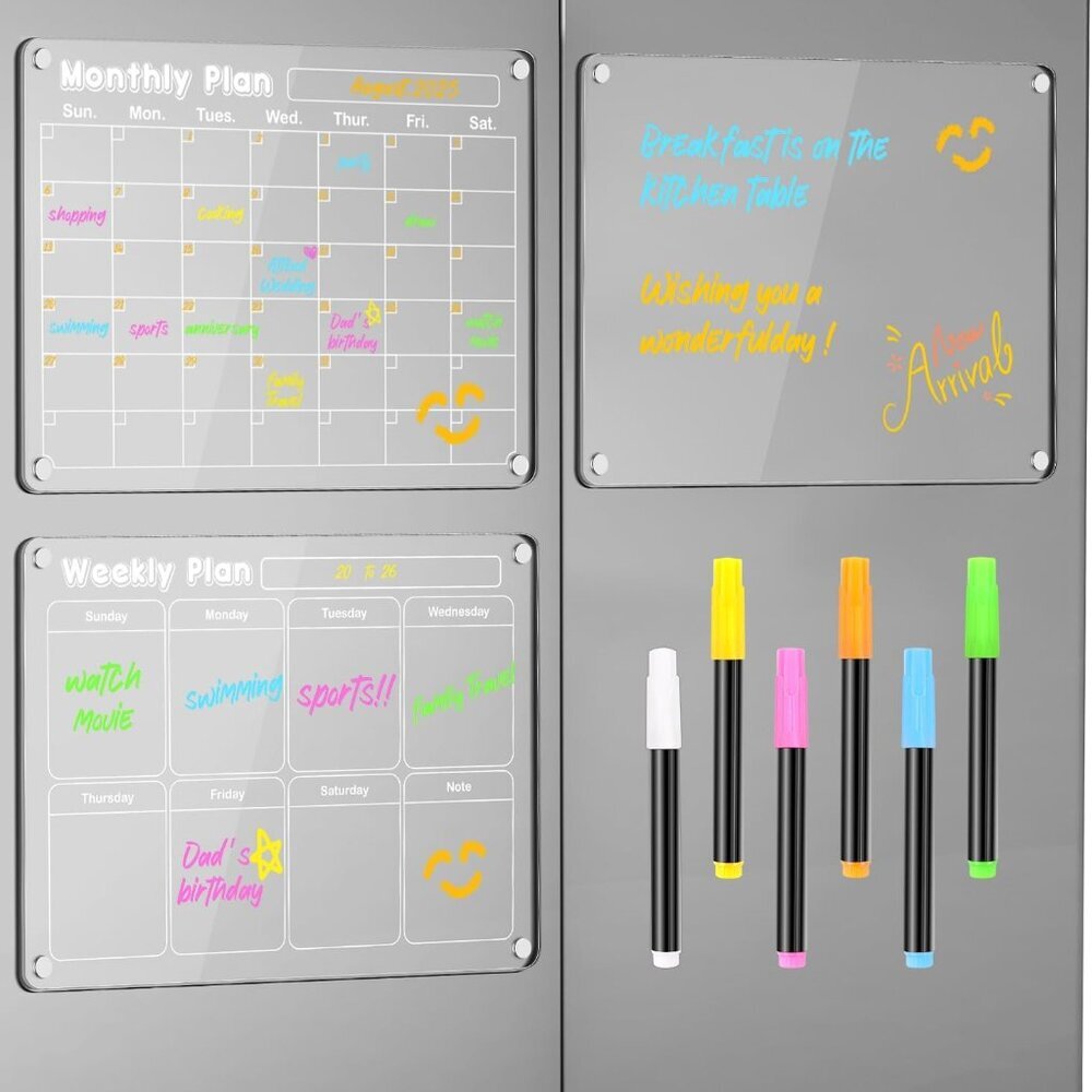 Planning Pads 3Pack Acrylic Magnetic Dry Erase Calendar for Fridge, Clear Skylig